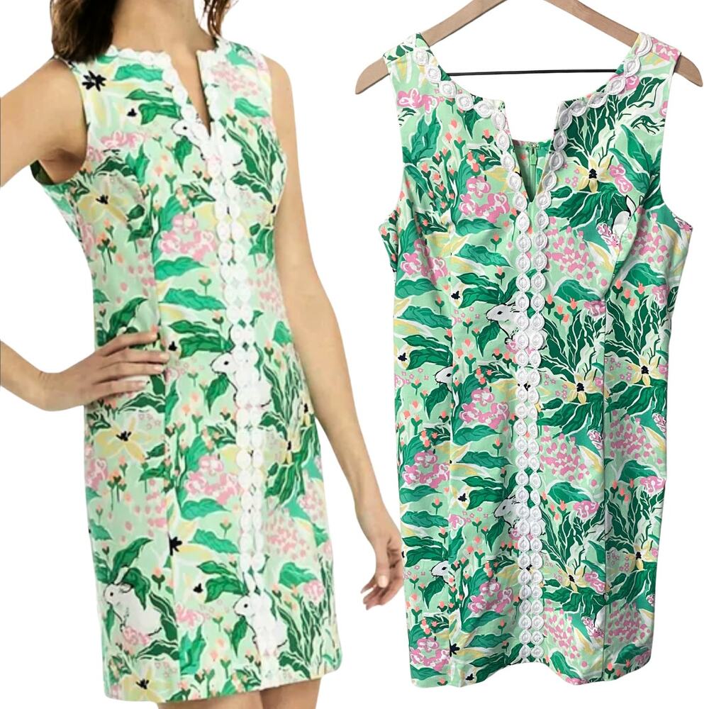 Crown & Ivy NWT Mint Green Pink Floral Mini Dress Bunny Print Crochet Neck Sz 10